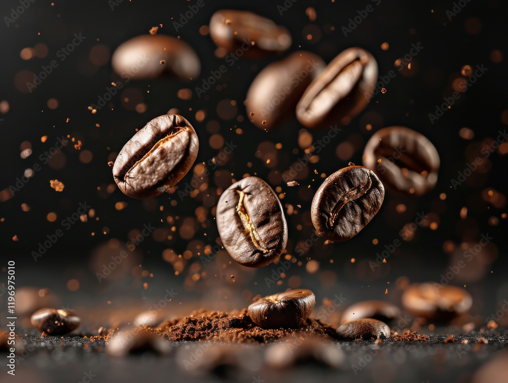 Aesthetic falling coffee beans background Aesthetic falling coffee beans background