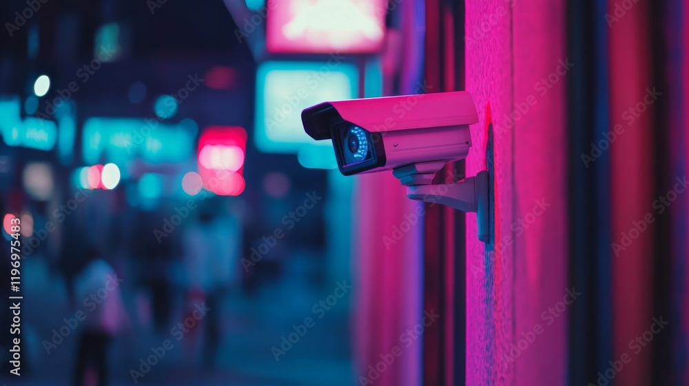 A vibrant image of a CCTV camera mounted on a storefront, monitoring the entrance and surrounding area, conveying a sense of safety for customers A vibrant image of a CCTV camera mounted on a storefront, monitoring the entrance and surrounding area, conveying a sense of safety for customers