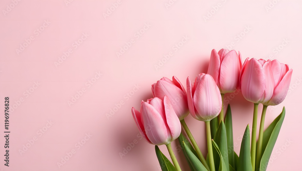 Beautiful composition spring flowers. Bouquet of pink tulips flowers on pastel pink background. Valentine's Day, Easter, Birthday, Happy Women's Day, Mother's Day. Flat lay, copy space, top view, Beautiful composition spring flowers. Bouquet of pink tulips flowers on pastel pink background. Valentine's Day, Easter, Birthday, Happy Women's Day, Mother's Day. Flat lay, copy space, top view,