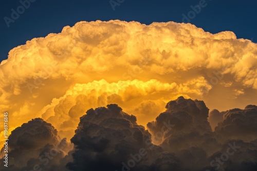 A large cloud in the sky with a plane flying in the distance, suitable for use in travel or aviation related contexts photo