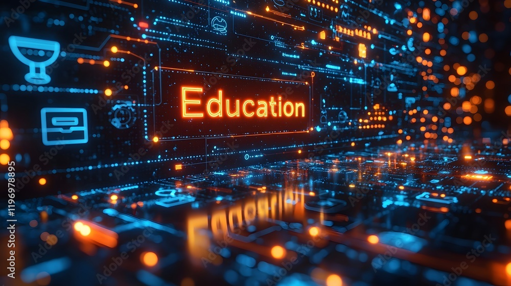 Fototapeta premium Glowing Pathways Branching from Central Education Hub Connecting to Leadership Achievements