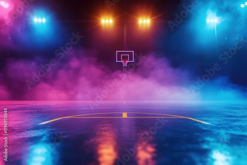 Vibrant Basketball Court with Fog and Spotlight Effects