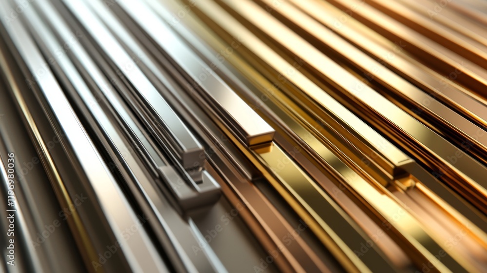 Metallic D bar graph with gold, silver, and bronze bars, arranged in a staggered pattern for a premium, high-tech appearance Metallic D bar graph with gold, silver, and bronze bars, arranged in a staggered pattern for a premium, high-tech appearance