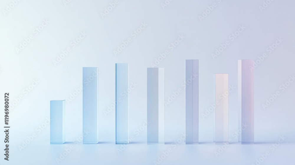 Minimalist D bar chart with tall, sleek bars in monochromatic tones, casting shadows on a clean, white background Minimalist D bar chart with tall, sleek bars in monochromatic tones, casting shadows on a clean, white background