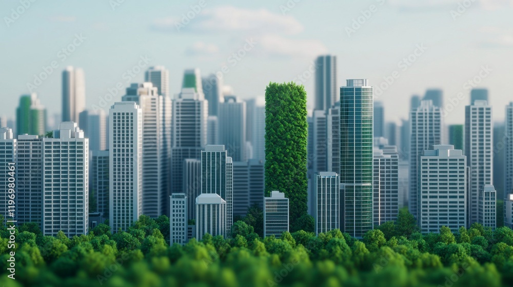 Fototapeta premium Lush Urban Landscape Showcasing the Harmony Between High-Rise Buildings and Vibrant Greenery in a Modern Cityscape