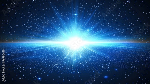 Fototapeta Naklejka Na Ścianę i Meble -  Bright cosmic explosion, digital data stream, space background, futuristic design, website header