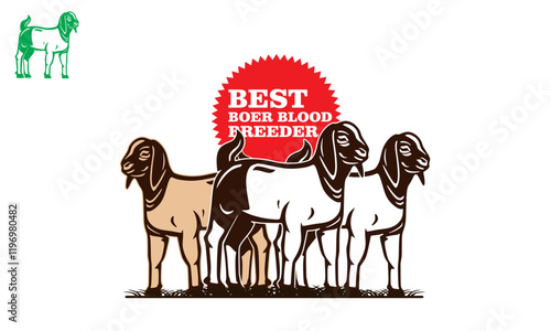 young boer goat standing at farm logo silhouette of great ram vector illustrations