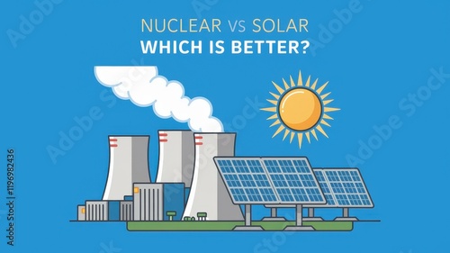 Nuclear vs solar energy comparison, highlighting advantages and disadvantages photo