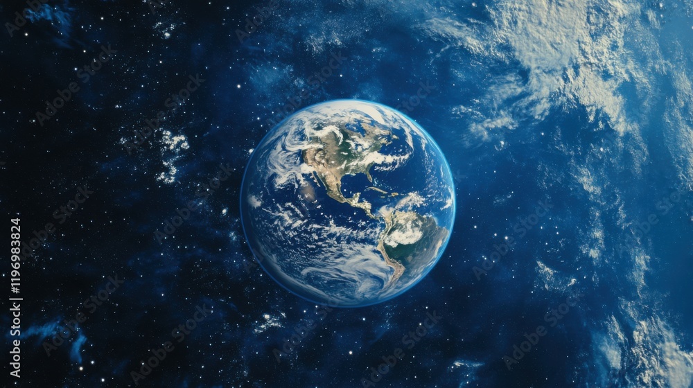 Obraz premium Earth Planet Space View Stars, Clouds, Galaxy, Cosmos, Blue