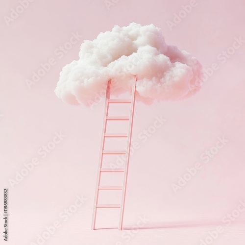 Step ladder leading to clouds . Growth, future, development concept. Minimal pink compostition., Generative AI photo