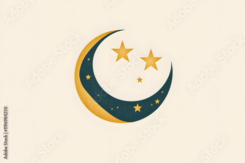 Ramadan Kareem greeting. Islamic city with mosque skyline, crescent moon and stars. End of fasting. Hari Raya card. Eid al-Fitr. Breaking of holy fast day. Muslim holiday. Arab night sky. photo