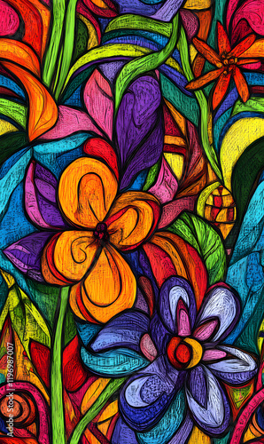 Wallpaper Mural Creative Seamless Pattern 2D Doodle Floral Illustrations for wallpaper, card, tile. Torontodigital.ca