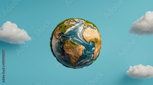 Fototapeta Naklejka Na Ścianę i Meble -  A photostock of a vibrant image of planet Earth with realistic textures, placed neatly on a clean white background, symbolizing global themes. High Quality