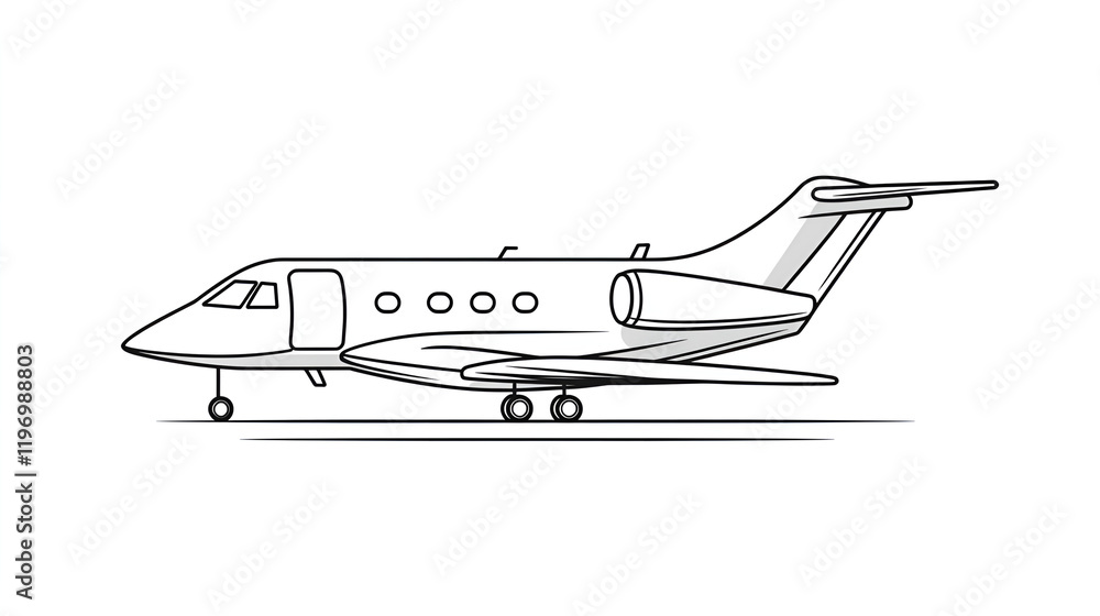 Outlined illustration of a private jet on a white background Outlined illustration of a private jet on a white background