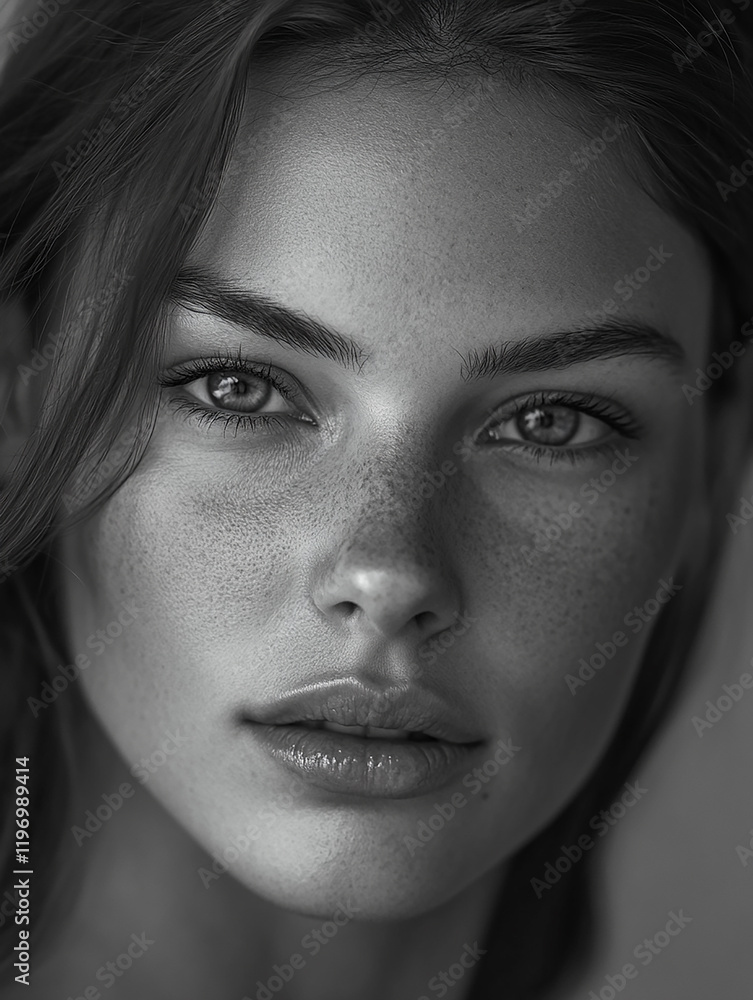 Captivating portrait of a young woman studio black and white photography indoor close-up beauty Captivating portrait of a young woman studio black and white photography indoor close-up beauty