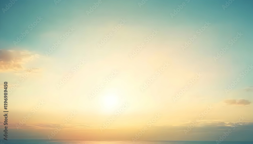 Fototapeta premium Serene sunset over calm ocean; pastel sky, soft light, peaceful atmosphere, dreamy mood, tranquil background.