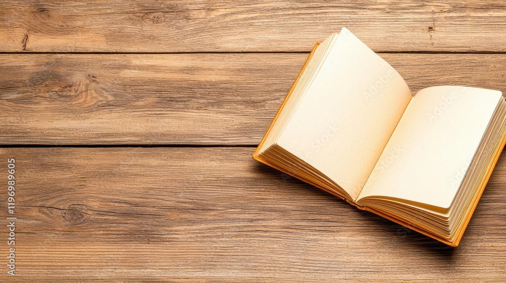 Fototapeta premium A photostock of an open recipe book with blank white pages, placed neatly on a wooden table against a clean white background, symbolizing cooking and creativity. High Quality