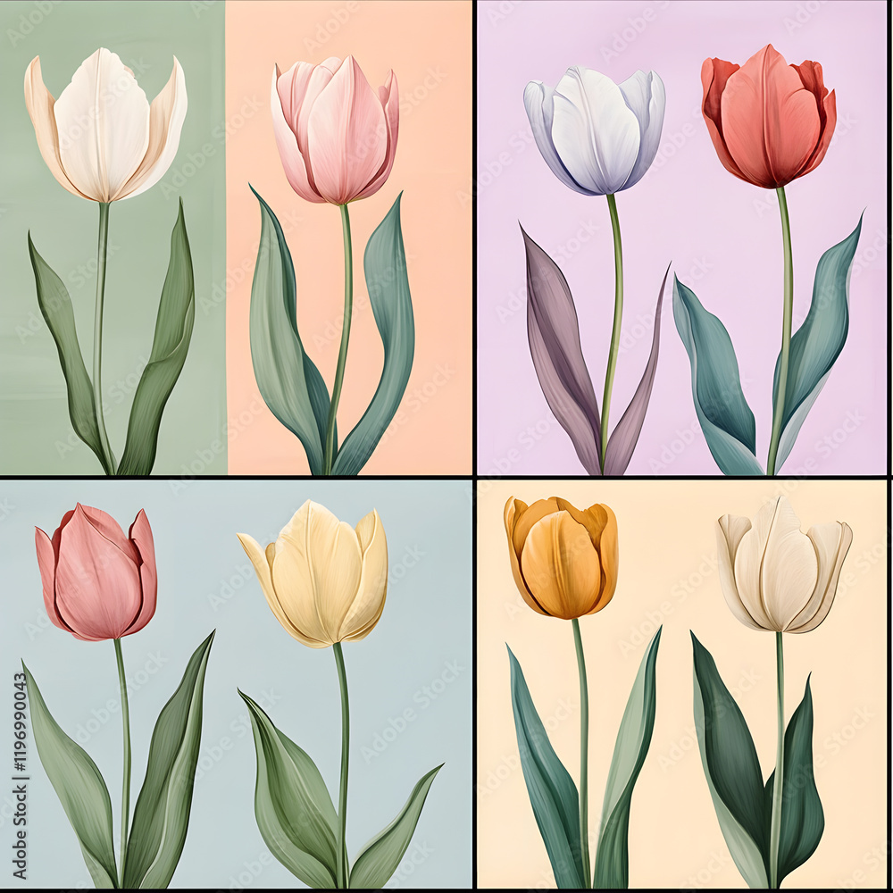 Fototapeta premium Creative Seamless Pattern 2D Doodle Floral Illustrations for wallpaper, card, tile.