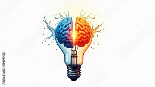 Creative Brain Light Bulb Exploding with Innovation and Colorful Energy photo