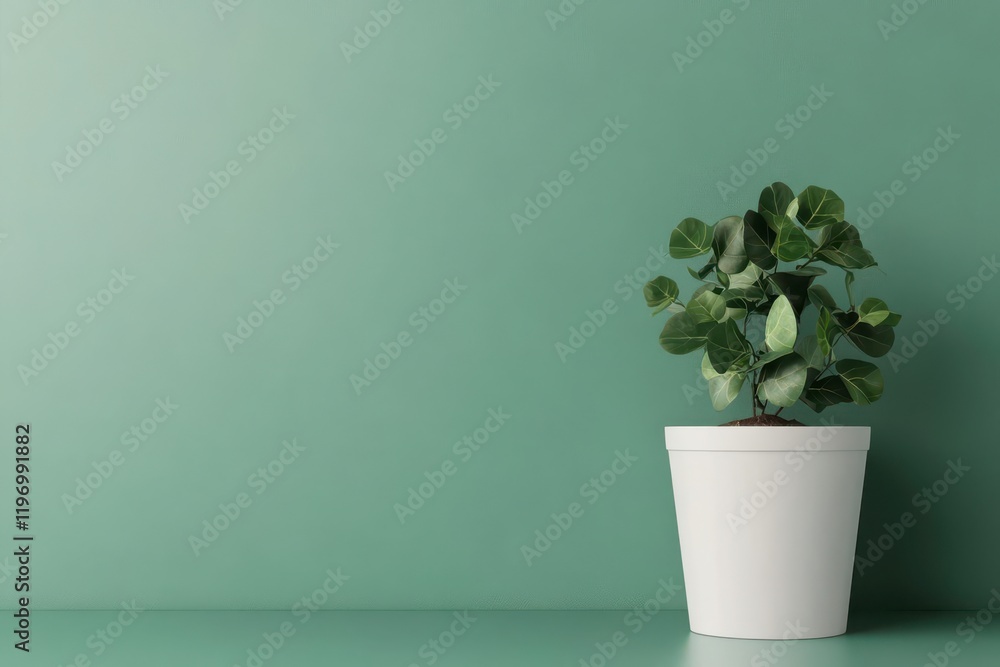 A minimalist green background features a small potted plant, adding a touch of nature to a clean, modern space. A minimalist green background features a small potted plant, adding a touch of nature to a clean, modern space.