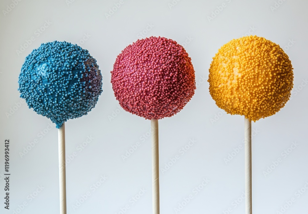 Colorful, Textured Lollipops on Sticks with Vibrant Sprinkles Against a Simple Background Ideal for Sweet Treats and Party Decorations in Stock Photography Colorful, Textured Lollipops on Sticks with Vibrant Sprinkles Against a Simple Background Ideal for Sweet Treats and Party Decorations in Stock Photography