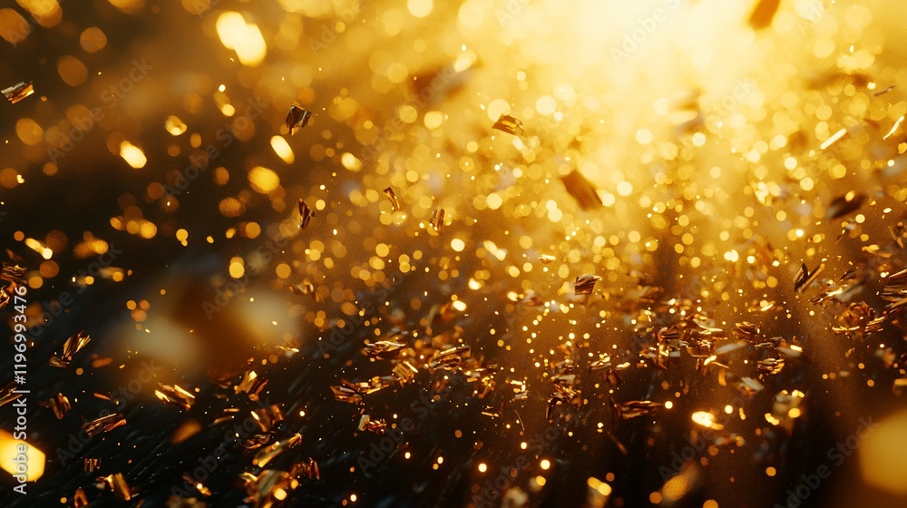 Fototapeta premium Golden confetti explosion, celebratory background.