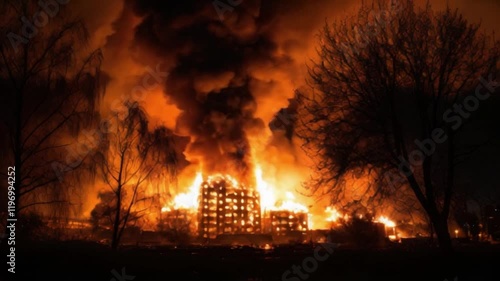 Intense flames and thick smoke dominate the Hollywood Hills as wildfires wreak havoc across the Greater Los Angeles area in 2025. Residents face evacuation as destruction spreads rapidly