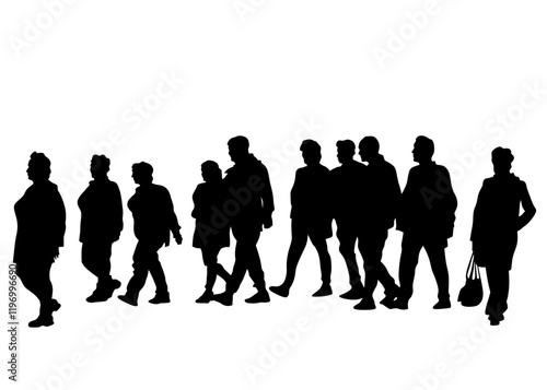 Big crowds people walking on white background