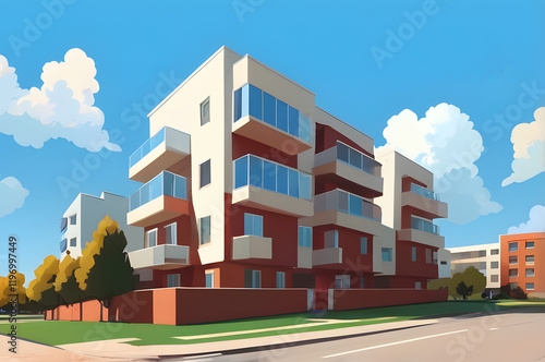 マンション、アパートの建築イラスト、ベクターイラスト