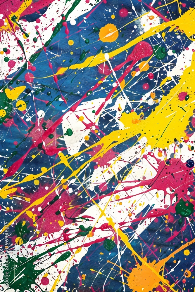 Fototapeta premium Colorful paint splashes on white background. modern abstract art style, vibrant and dynamic, 