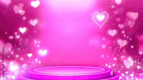 Pink Podium Background with Love Symbols for a Valentine�s Day Product Display photo