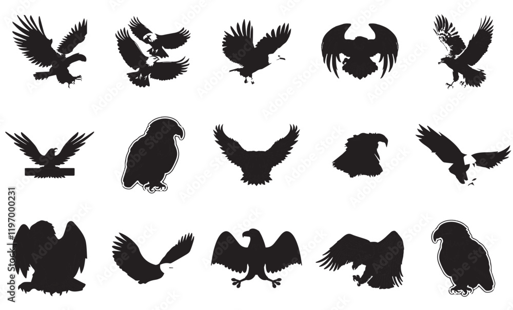 Naklejka premium Eagle silhouette Set of Bald Eagle Silhouettes
