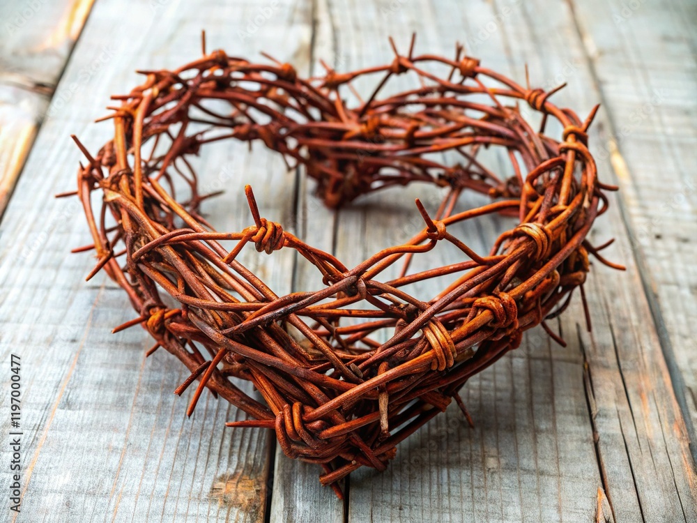 Fototapeta premium Barbed Wire Heart: Rustic Valentine's Day Stock Photo