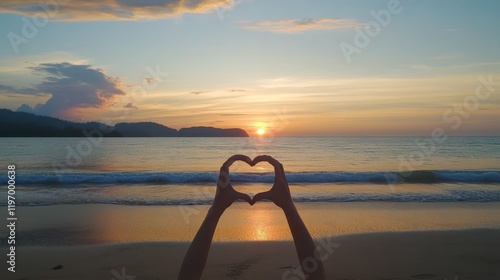 Sunset Heart at the Beach: A Romantic Tropical Escape