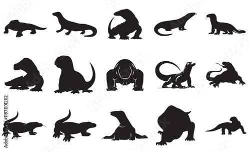 Komodo Dragon Vector set Illustration