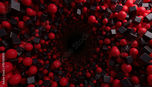 Dynamic Red and Black Geometric Vortex Background in Contemporary Abstract Style