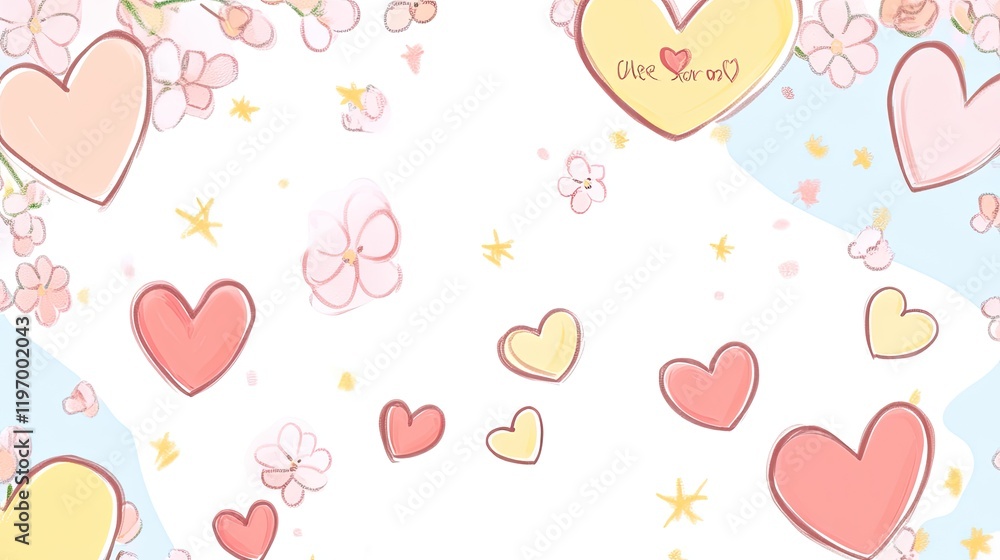Valentine's Day Background with Hearts and Floral Elements Valentine's Day Background with Hearts and Floral Elements