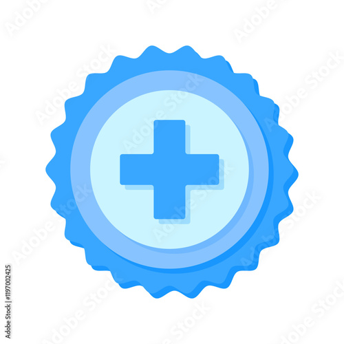 A clean and modern blue badge vector icon showcasing a mathematical symbol, ideal for education, math resources, or creative visual projects