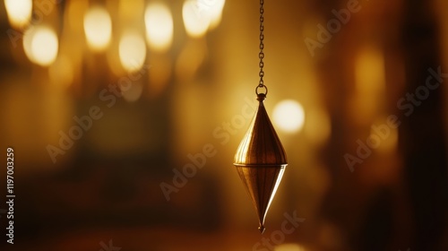 Refined Brass Pendulum Swinging in Softly Lit Environment photo