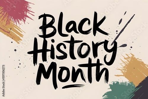 Abstract Black History Month design with ink splatters and brush strokes on a light background. Use for Juneteenth, poster or banner