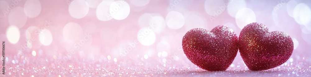 Sparkling Hearts and Copy Space on Pink Bokeh Background for Happy Valentine's Day Banner. Sparkling Hearts and Copy Space on Pink Bokeh Background for Happy Valentine's Day Banner.