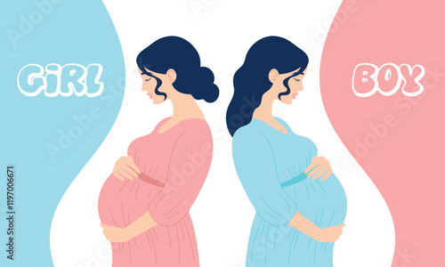 Horizontal banner for gender reveal party. Pregnant. Happy Mothers Day. Vector illustration