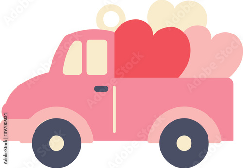 Valentine truck with heart vector art illustration