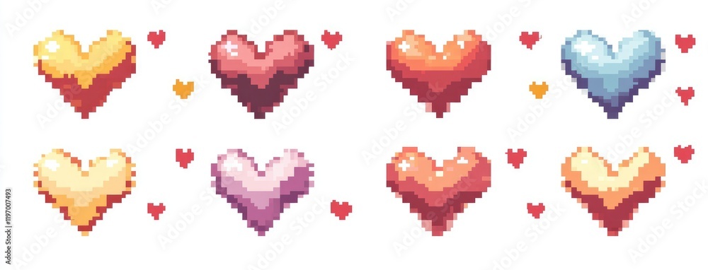 Pixelated hearts floating over grass, perfect for game design or love-themed projects. Pixelated hearts floating over grass, perfect for game design or love-themed projects.