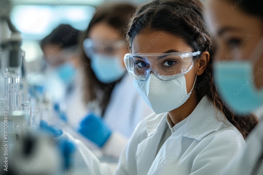 Multiracial team of scientist working on new research in laboratory. Generative AI Multiracial team of scientist working on new research in laboratory. Generative AI