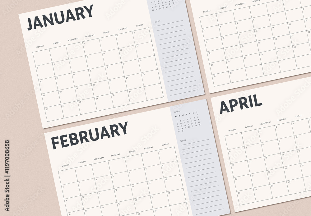 Calendar Layout Types Minimal Calendar Layout Stock Template | Adobe Stock