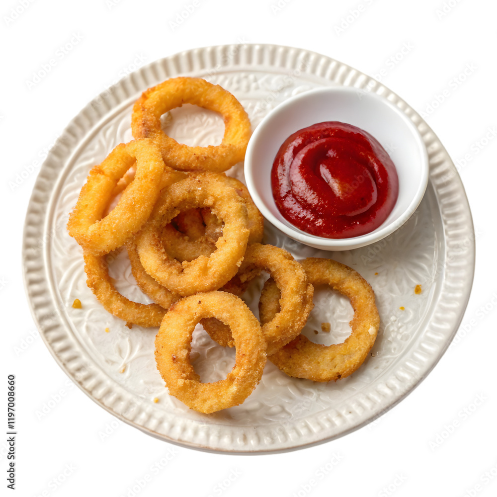 delicious plate of onion rings with ketchup on transparent background delicious plate of onion rings with ketchup on transparent background