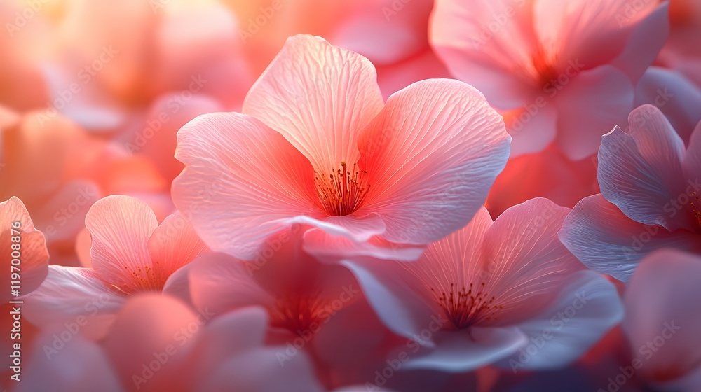 A close-up of delicate pink cherry blossom petals glowing under soft sunlight A close-up of delicate pink cherry blossom petals glowing under soft sunlight