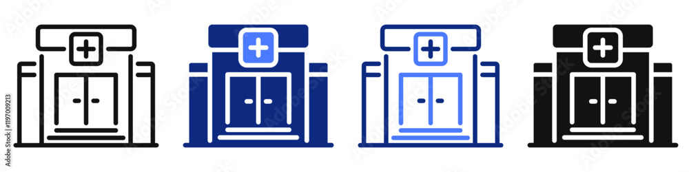 Obraz premium Vector icon or logo of medical clinic or hospital building related to ambulance, emergency, hospitalization, first aid. Symbol for website or app ui, logo design, illustration