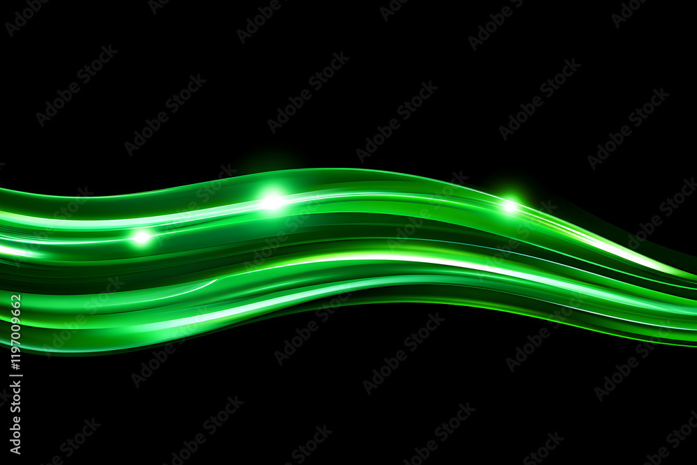 Obraz premium Abstract green glowing wave on black background. Perfect for website banners, presentations, and design projects.